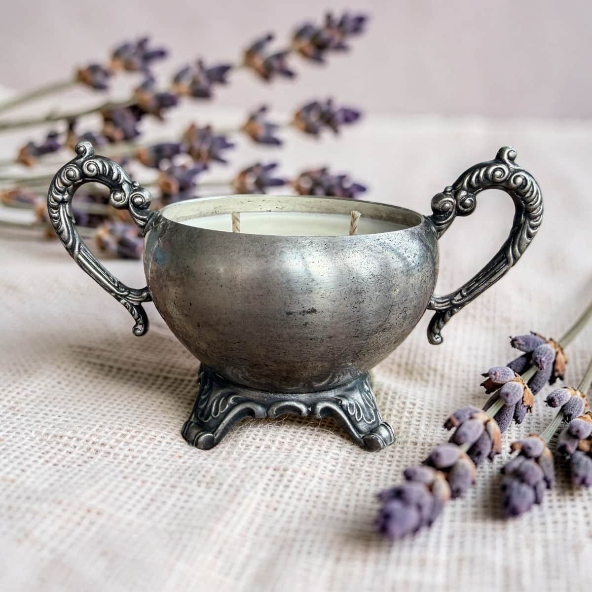 Repurposed Silver Sugar Bowl Candle-1