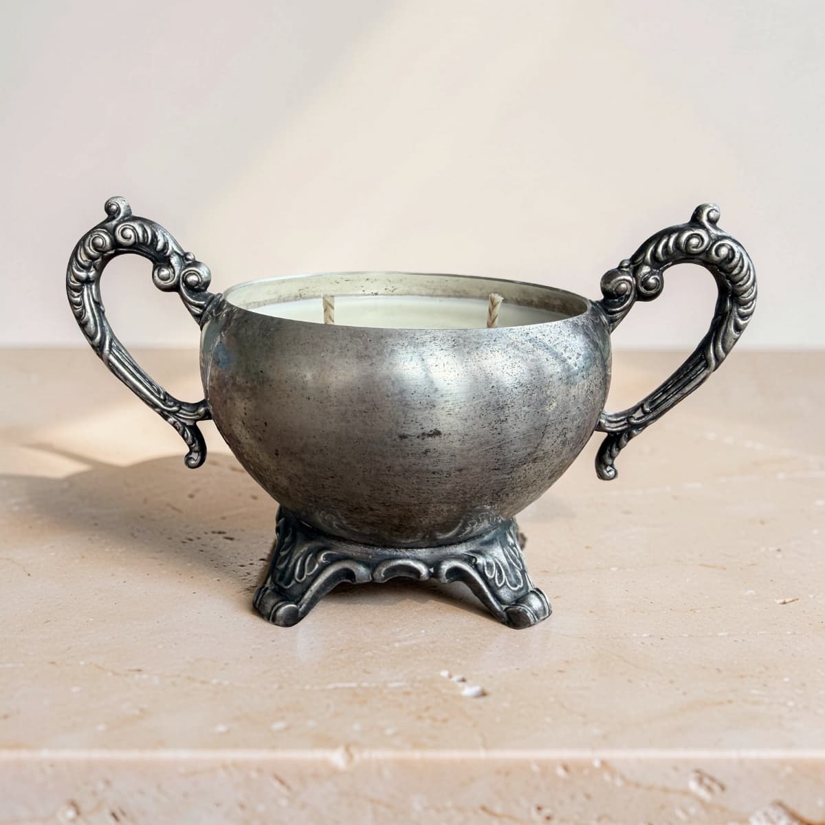 Repurposed Silver Sugar Bowl Candle-0
