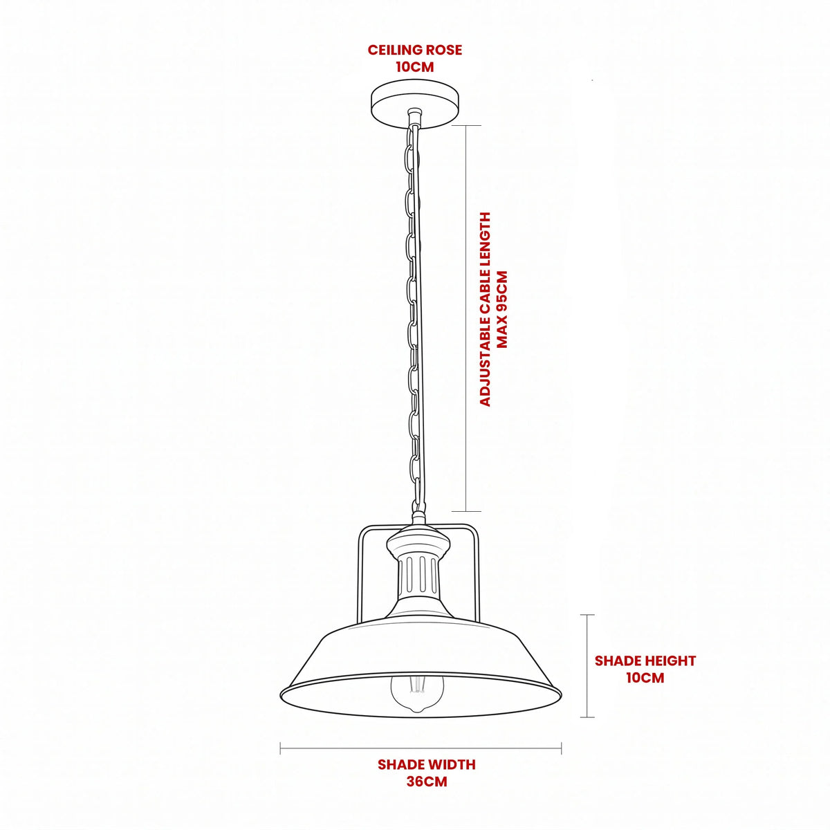 Easy Fit E27 Metal Chain Pendant Light, Dimmable