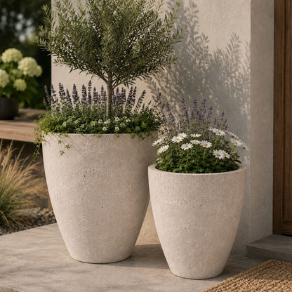 Vessara | Set Of 2 - Truffle – Concrete Vase Planter Set – Vase Plant Pot Nest