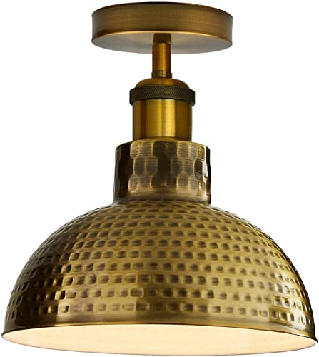 Vintage Industrial Semi-Flush Ceiling Light E27 | Hammered Metal Dome ~6382-4