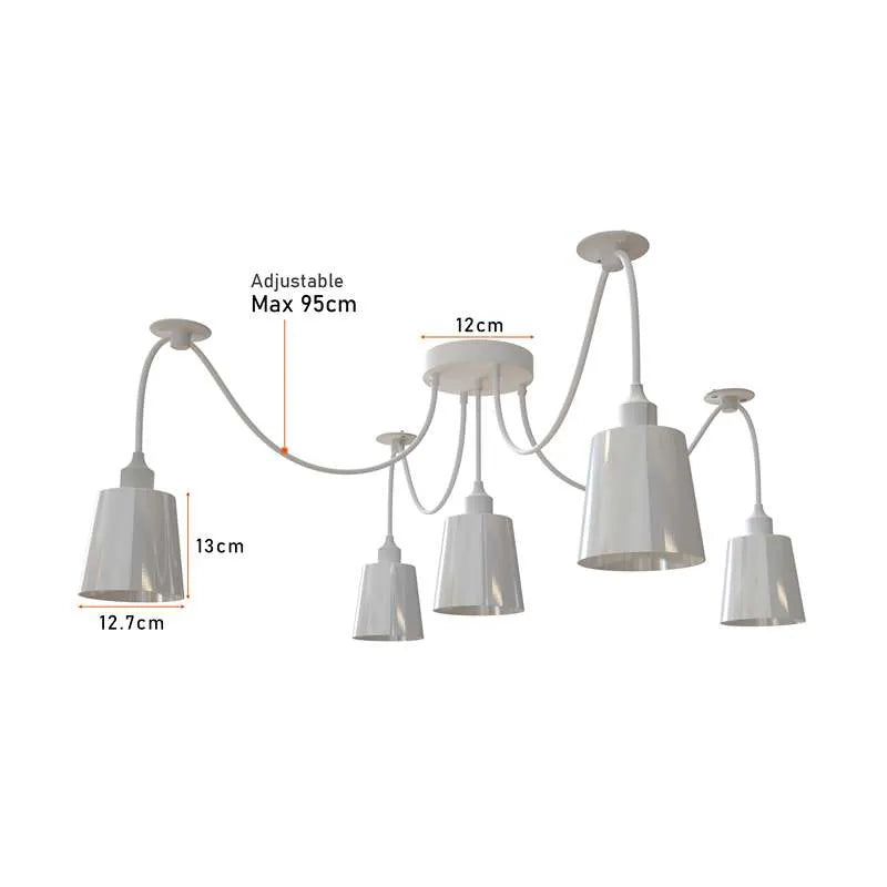 White 5-Way Spider Pendant Light Multi-Arm Cone Shade E27~5086