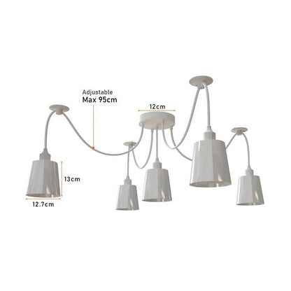 White 5-Way Spider Pendant Light Multi-Arm Cone Shade E27~5086