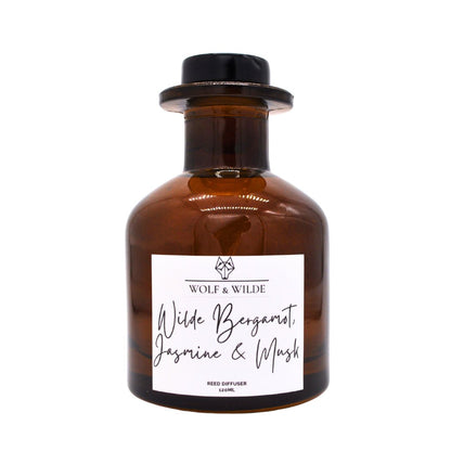 Wilde Bergamot. Jasmine & Musk 120ml Reed Diffuser With 8 Reeds