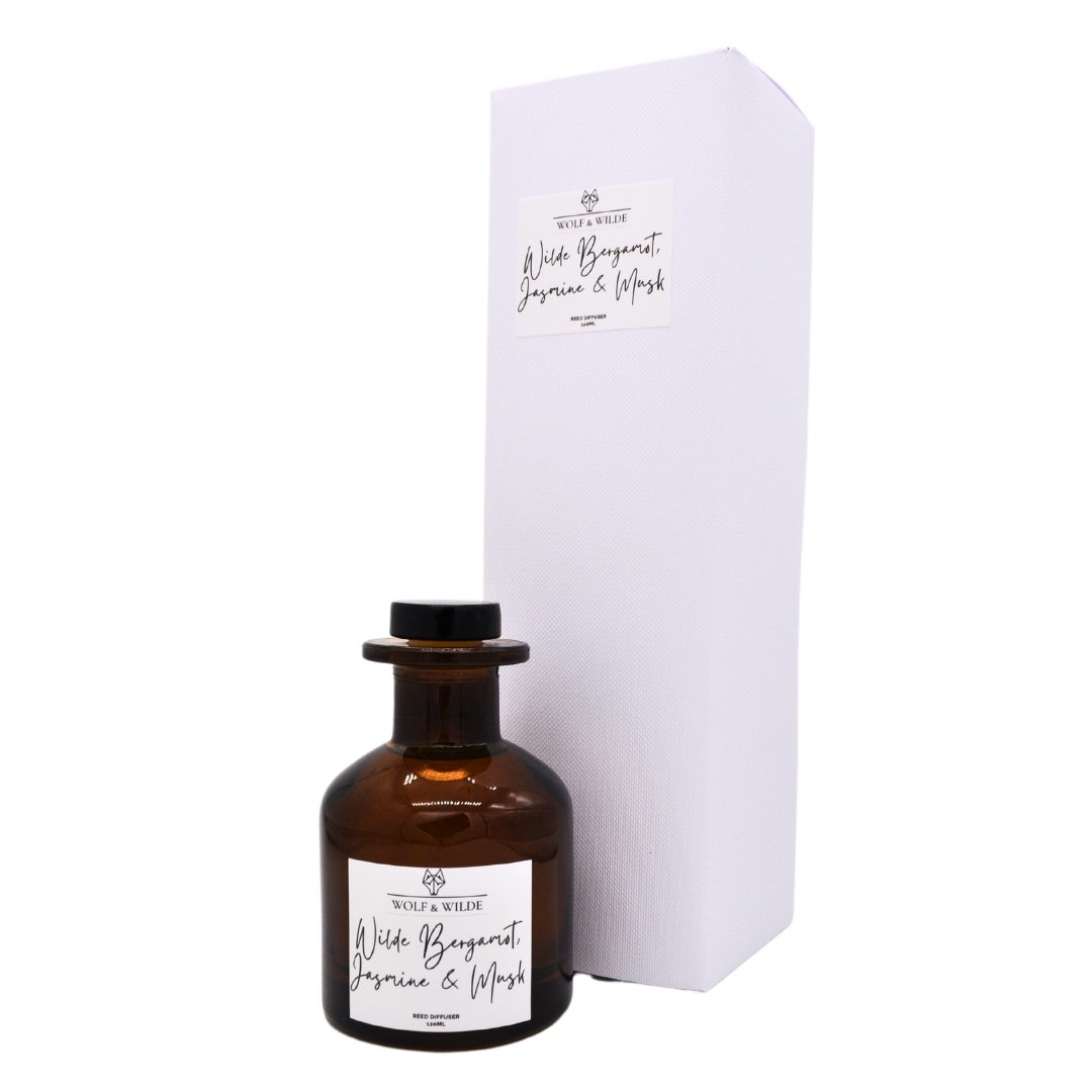 Wilde Bergamot. Jasmine & Musk 120ml Reed Diffuser With 8 Reeds